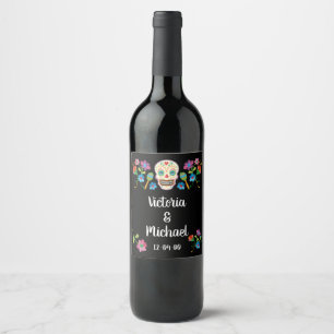 Mexican Fiesta Sugar Skull embroidery Wine Labels