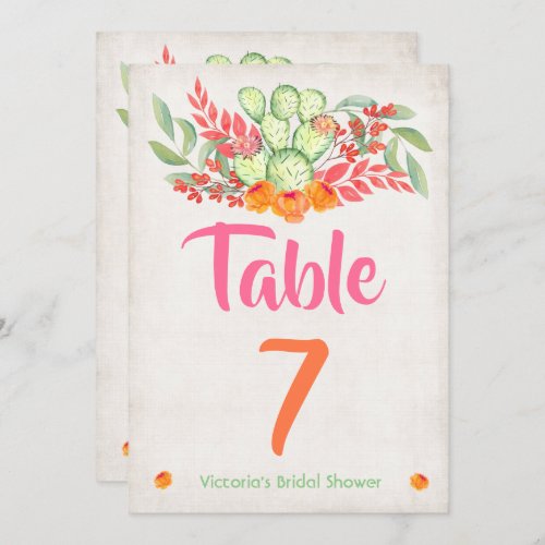 Mexican Fiesta Table number Watercolor Cactus