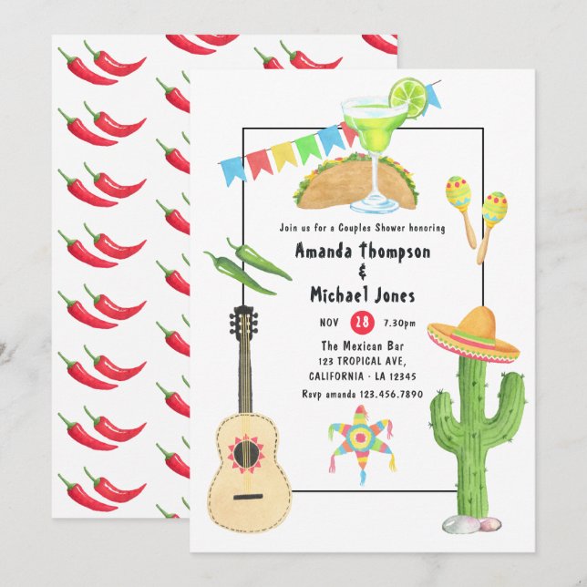 Mexican Fiesta Taco and Tequila Couples Shower Invitation (Front/Back)