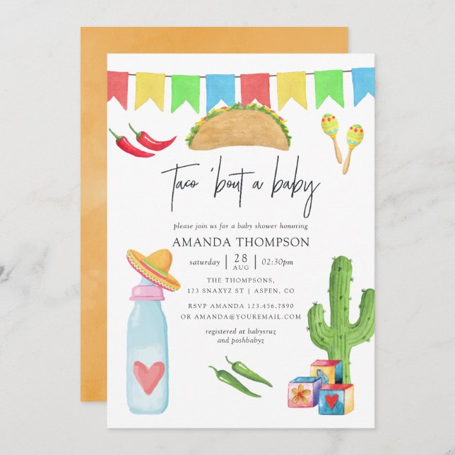 Mexican Fiesta Taco 'bout a Baby Shower Invitation (Front/Back)