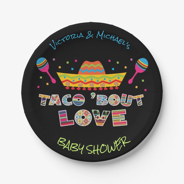 Mexican Fiesta taco bout love couples shower Paper Plates (Front)