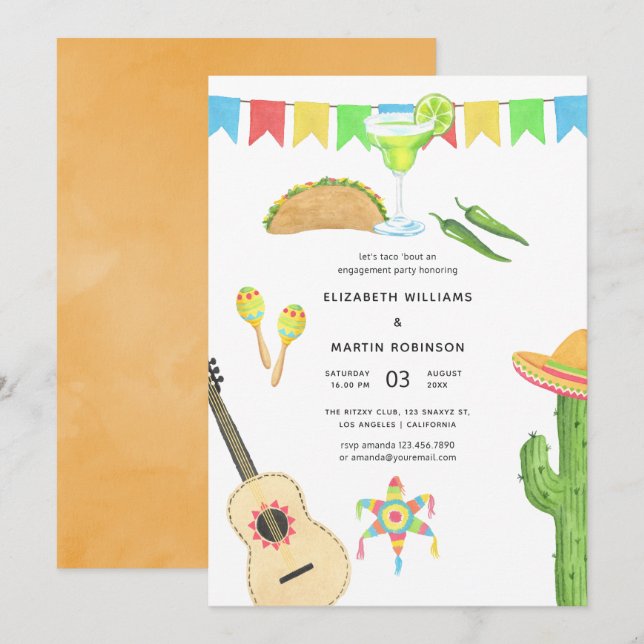 Mexican Fiesta Taco 'bout Love Engagement Party Invitation (Front/Back)