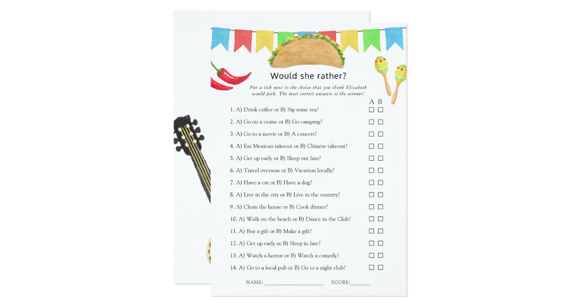 Mexican Fiesta Taco Bridal Shower Game Invitation | Zazzle.com