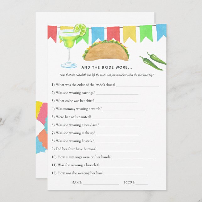 Mexican Fiesta Taco Bridal Shower Game Invitation (Front/Back)