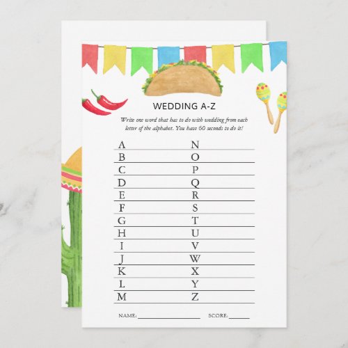 Mexican Fiesta Taco Bridal Shower Game Invitation