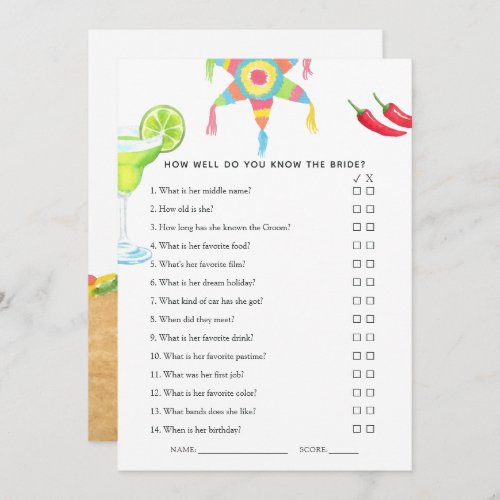 Mexican Fiesta Taco Bridal Shower Game Invitation