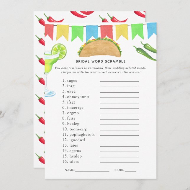 Mexican Fiesta Taco Bridal Shower Game Invitation (Front/Back)