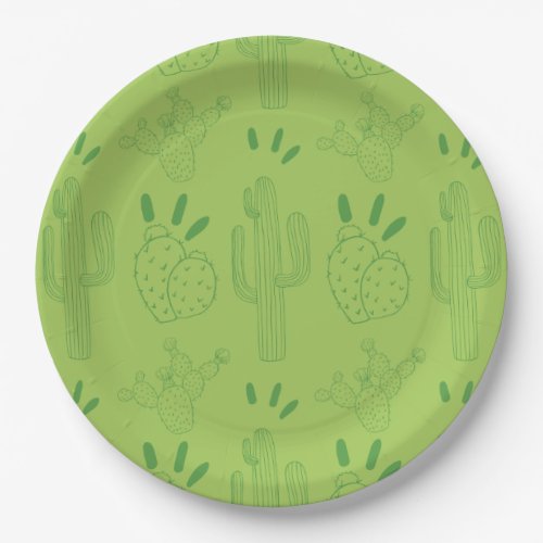 Mexican Fiesta Taco Cactus Green Paper Plates
