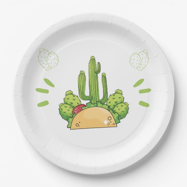 Mexican Fiesta Taco Cactus Paper Plates (Front)