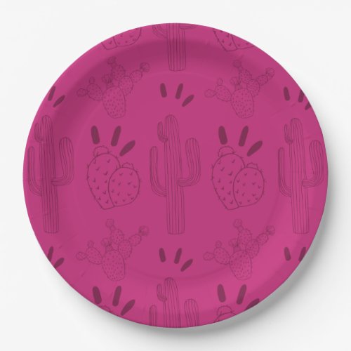 Mexican Fiesta Taco Cactus Pink Paper Plates