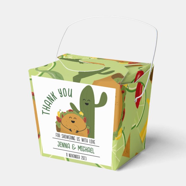 Mexican fiesta taco couples baby shower favor boxes (Front Side)