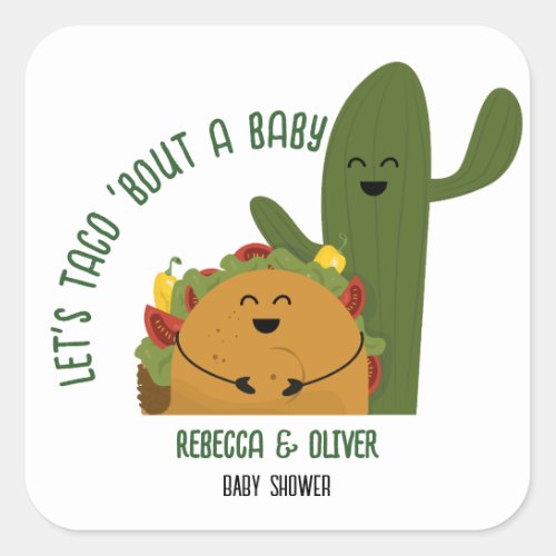 Mexican fiesta taco couples baby shower square sticker