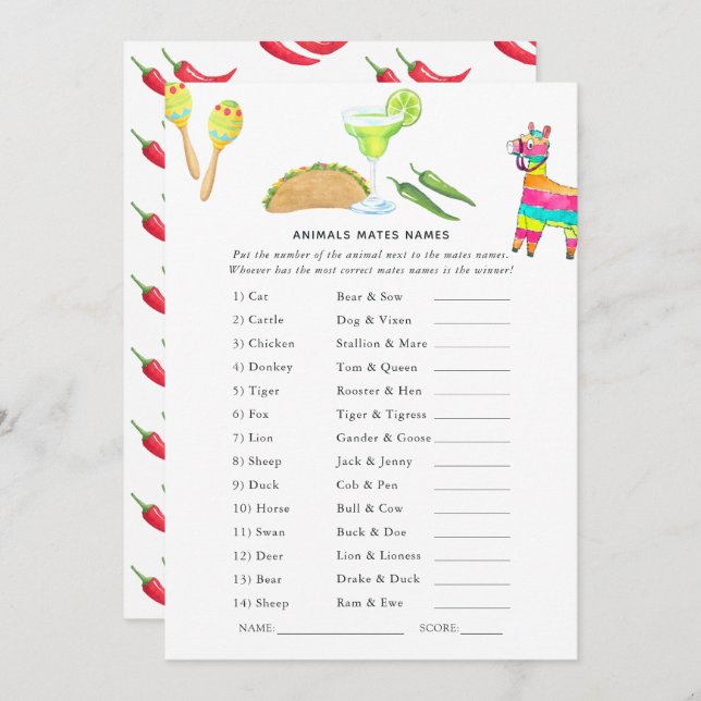 Mexican Fiesta Taco Game Invitation (Front/Back)