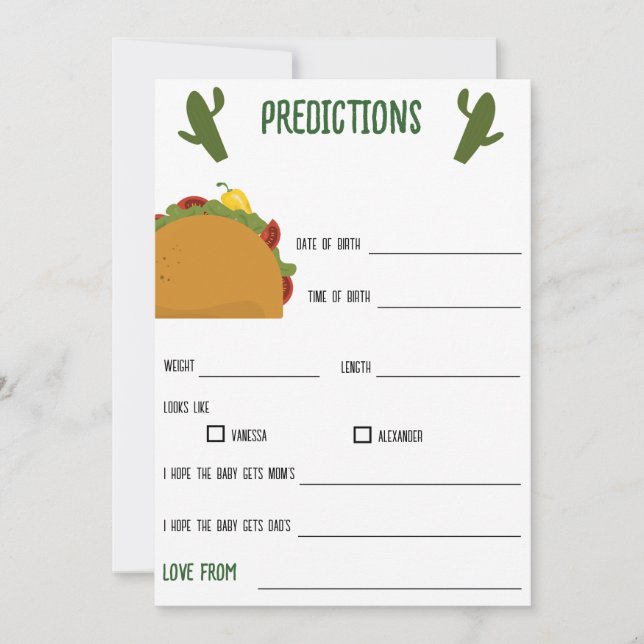 mexican fiesta taco predictions for baby game  invitation (Front)