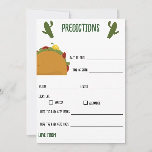 mexican fiesta taco predictions for baby game  invitation