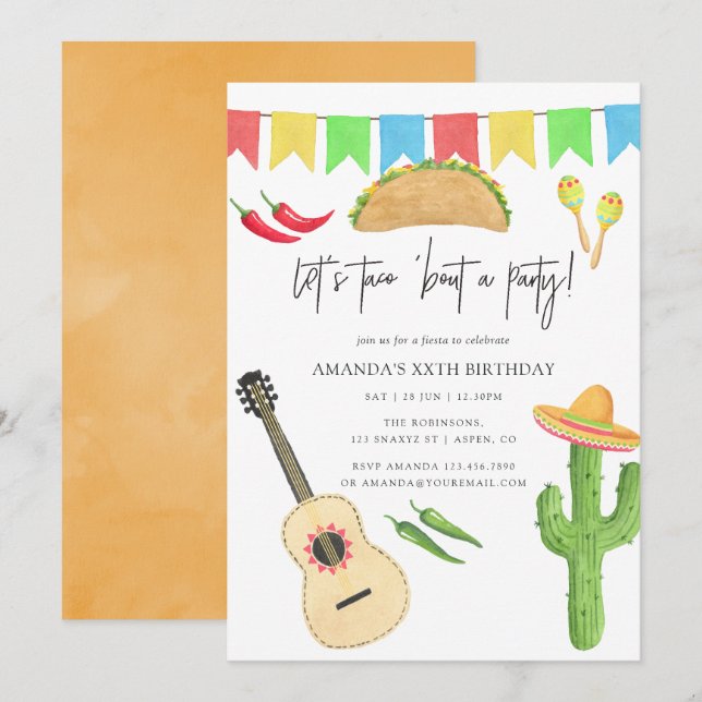 Mexican Fiesta Taco themed Birthday Party Invitation (Front/Back)