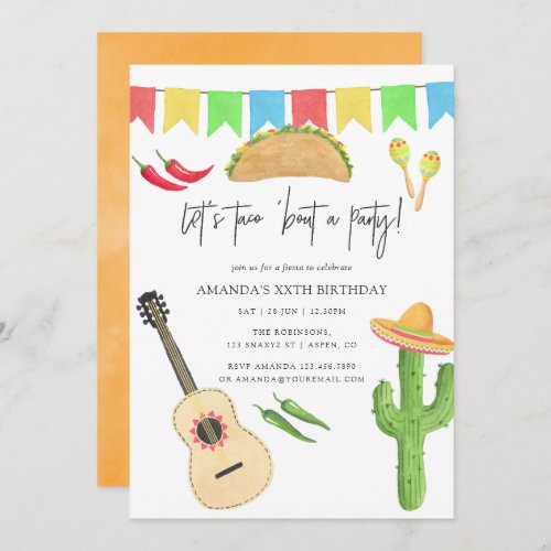 Mexican Fiesta Taco themed Birthday Party Invitation