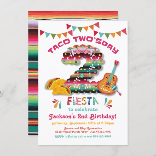 Mexican Fiesta Taco Twosday Birthday Invitation