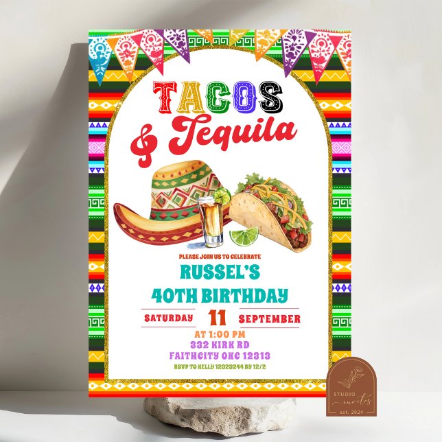 Mexican Fiesta Tacos and Tequila Birthday Invitation (Creator Uploaded)