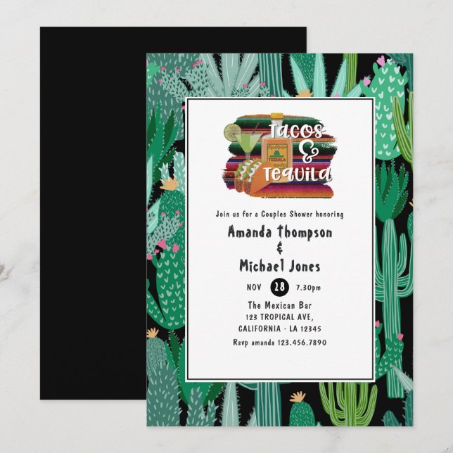 Mexican Fiesta Tacos and Tequila Couples Shower Invitation (Front/Back)
