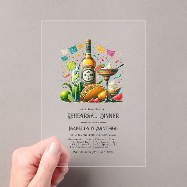 Mexican Fiesta Tequila Rehearsal Dinner Acrylic Invitations (Insitu (Handheld))