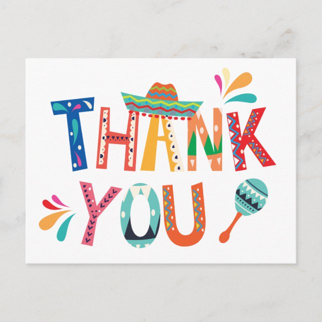 Mexican FIesta Thank You note Postcard (Front)
