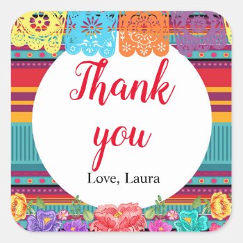 Mexican Fiesta Thank You Stickers by HappyPartyStudio at Zazzle