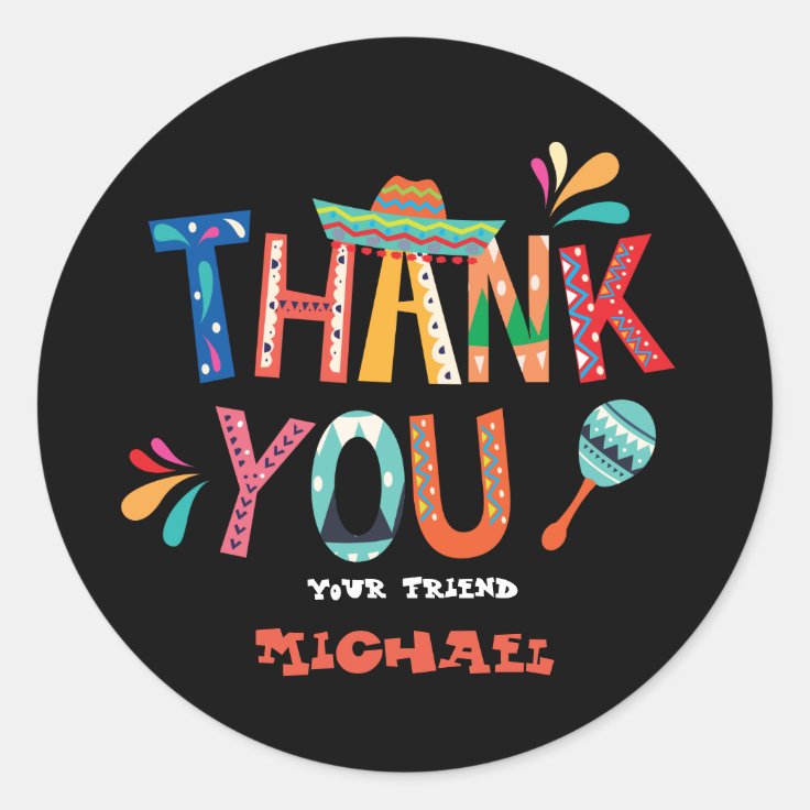 Mexican FIesta Thank you stickers | Zazzle