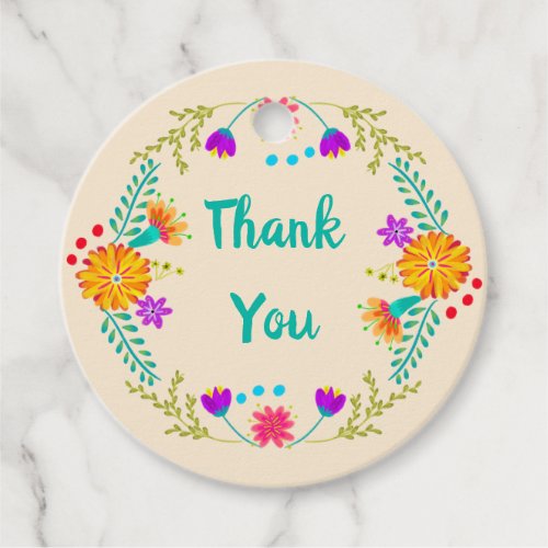 Mexican Fiesta Thank You Turquoise Green Floral Favor Tags