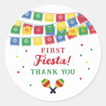 Mexican Fiesta Theme First Birthday Invitation Classic Round Sticker by marlenedesigner at Zazzle