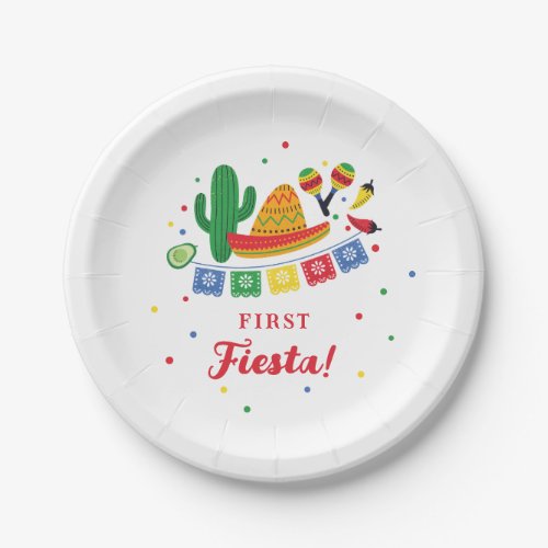 Mexican Fiesta Theme First Birthday Invitation Paper Plates