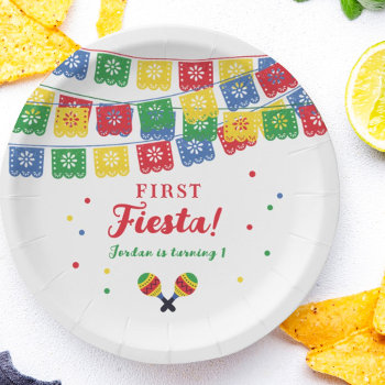 Mexican Fiesta Theme First Birthday Invitation Paper Plates by marlenedesigner at Zazzle