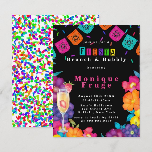 Mexican Fiesta Vivid Floral Brunch & Bubbly Invitation (Front/Back)