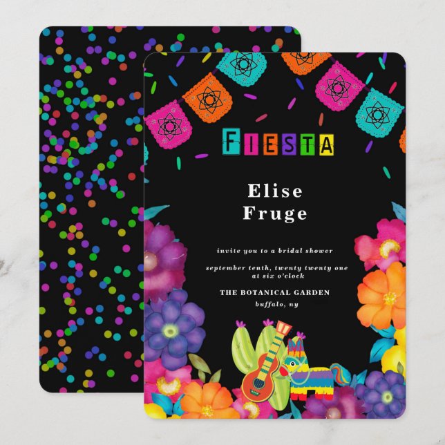 Mexican Fiesta Vivid Florals Bridal Shower Invitation (Front/Back)