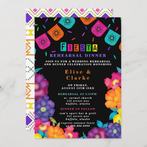 Mexican Fiesta Vivid Florals Rehearsal Dinner Invitation