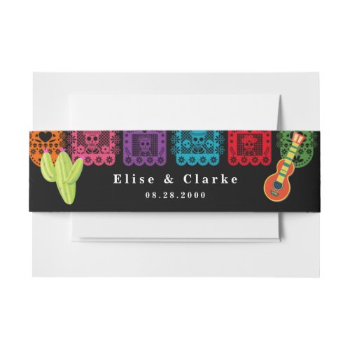 Mexican Fiesta Vivid Papel Picado Wedding Invitation Belly Band