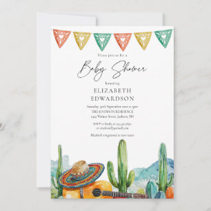 Mexican Fiesta Watercolor Cactus Photo Baby Shower Invitation