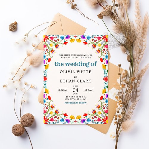 Mexican Fiesta Watercolor Floral Wedding Invitation