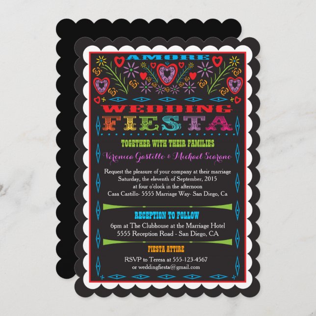 Mexican Fiesta Wedding Announcement Invitation (Front/Back)