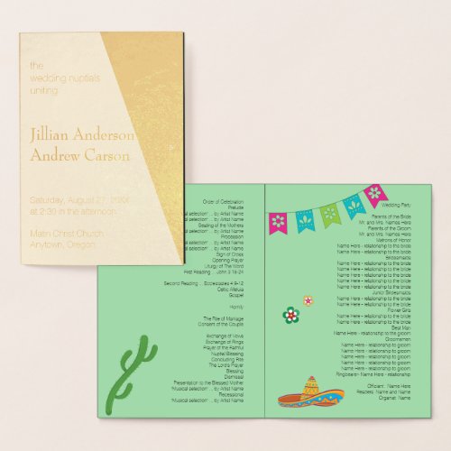 Mexican Fiesta Wedding Itinerary Coral Foil Card