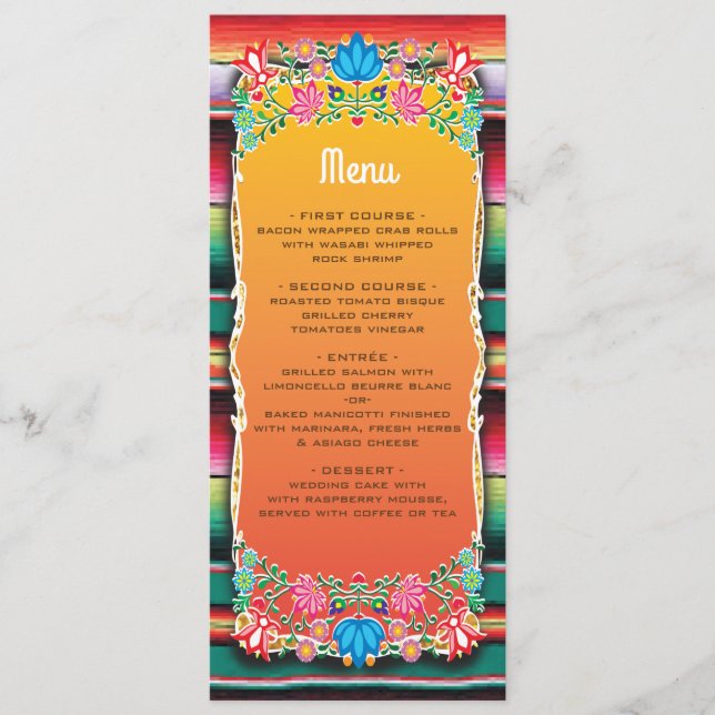 Mexican Fiesta Wedding menu card (Front)
