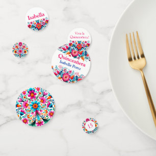 Mexican Fiesta White Floral Name Quinceanera Confetti