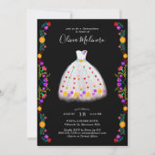 Mexican Fiesta White Floral Princess Quinceanera Invitation (Front)