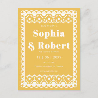 Mexican Fiesta Yellow Papel Picado Save the Date Announcement Postcard