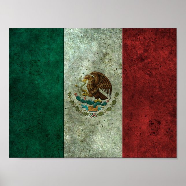 Mexican Flag Aged Steel Effect Poster (Front)