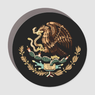 Mexican flag and coat of arms with a golden eagle car magnet