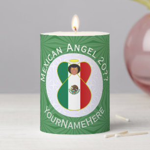 Mexican Flag Angel Green White Year Your Name Pill Pillar Candle