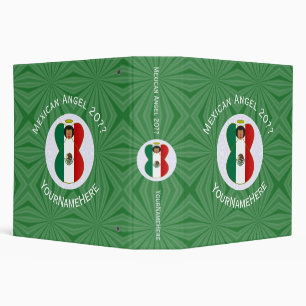 Mexican Flag Angel Year Name Green White 3 Ring Binder