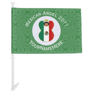 Mexican Flag Angel Year Name Green White Car Flag