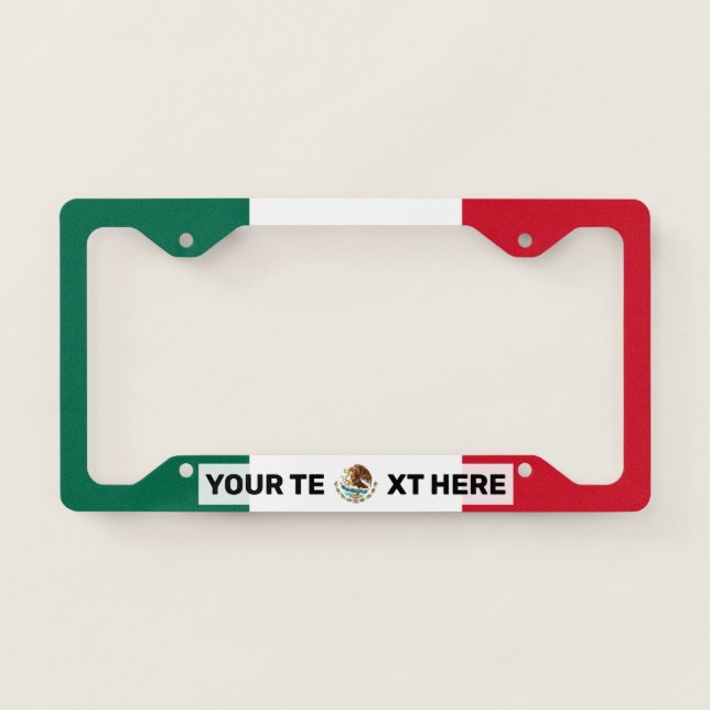 Mexican Flag Black Text Personalized License Plate Frame (Front)